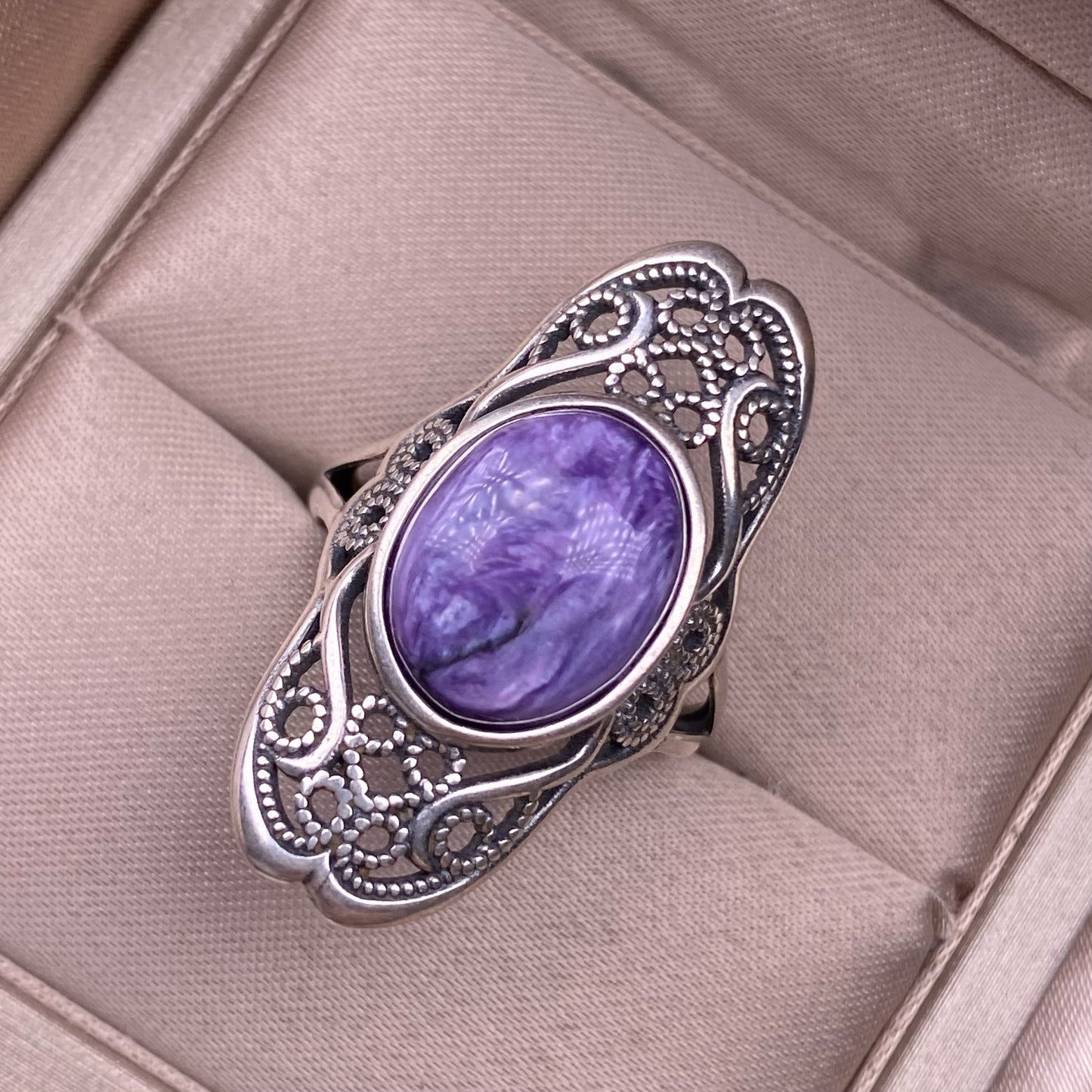 Anillo de amatista con dragón morado y incrustaciones de plata S925 Anillo de reina vintage