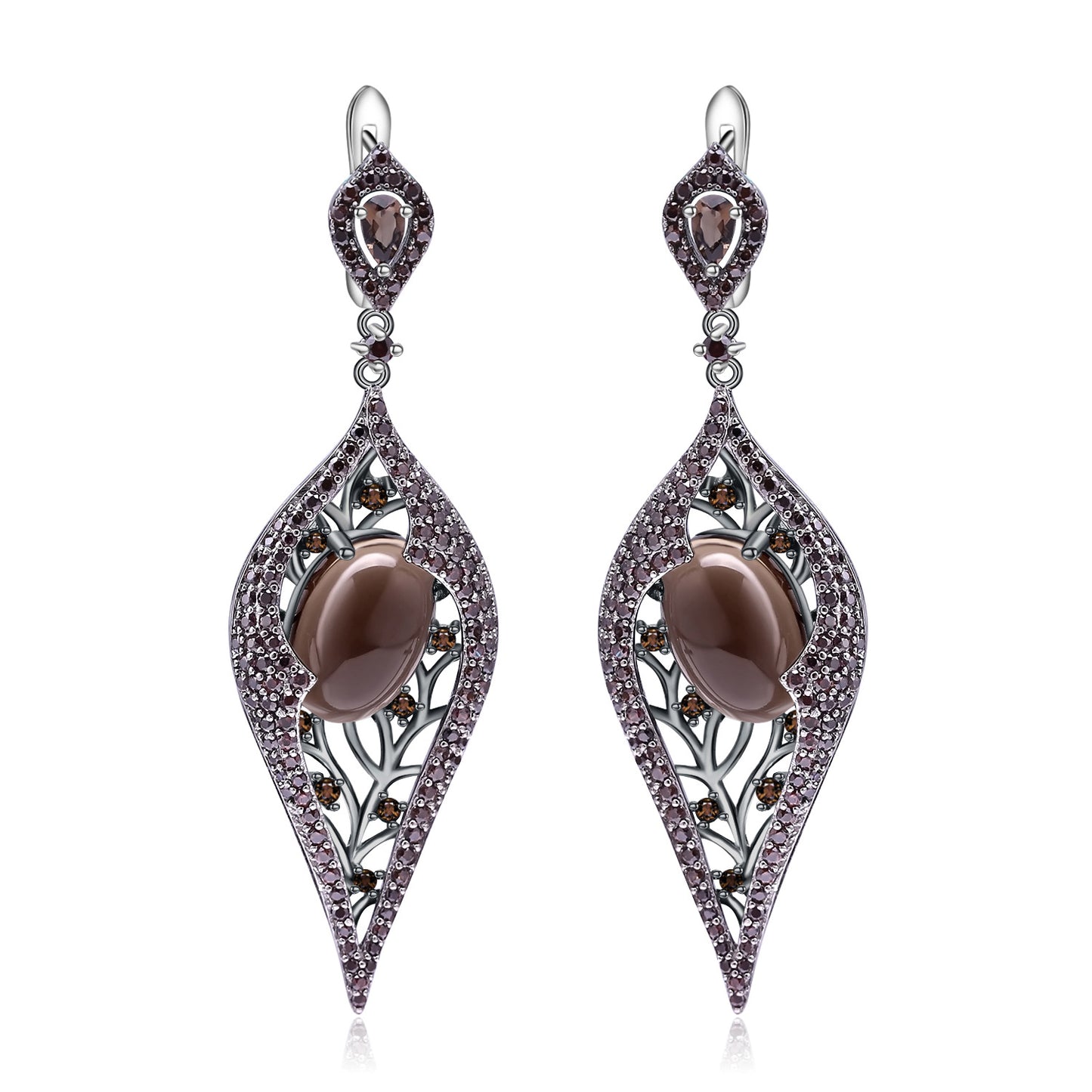 Boucles d'oreilles et boucles d'oreilles en cristal de thé au trésor de couleur naturelle en argent 925 de bijoux rétro de tempérament