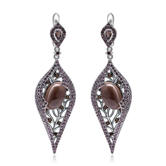 Boucles d'oreilles et boucles d'oreilles en cristal de thé au trésor de couleur naturelle en argent 925 de bijoux rétro de tempérament