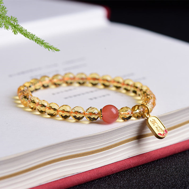 Natural yellow crystal single ring faceted bracelet paired with Zhaocai Nafu accessories