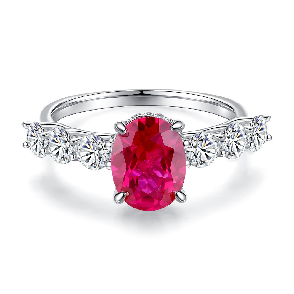 Ruby sterling silver ring female S925 silver high carbon diamond zircon full diamond ring