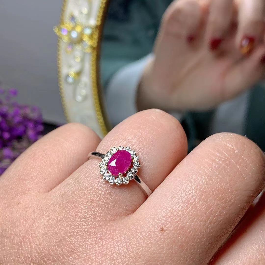 [DF]Natural Burmese Ruby Set with Oval Gemstone Ring and Pendant - Vintage Charm