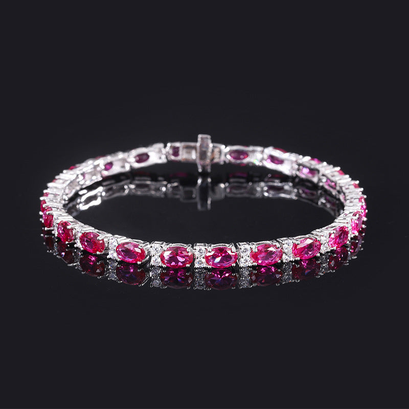 S925 Full body Silver Simulation Colorful Treasure Dan Shaped Precision Craft Luxury Inlaid Women's Bracelet Main Stone 4 * 6