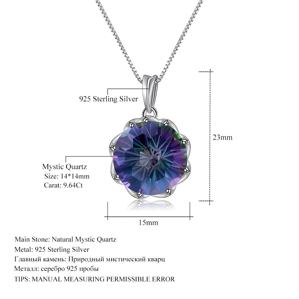 Colorful gemstone necklace with European and American fashion trends and personality s925 silver inlaid crystal necklace pendant