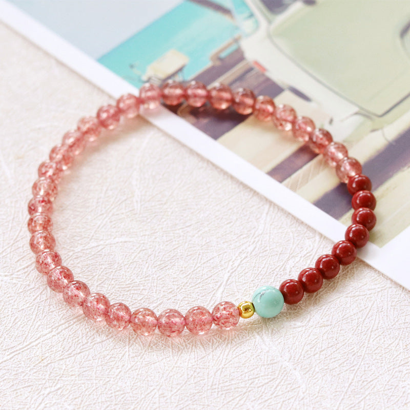 Natural strawberry crystal bracelet with cinnabar turquoise fashion bracelet.