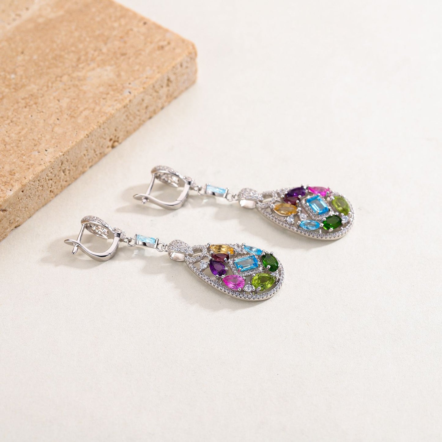 Personalized Colorful Gem Earrings 925 Pure Silver Natural Topaz Crystal Olivine High Grade Earrings