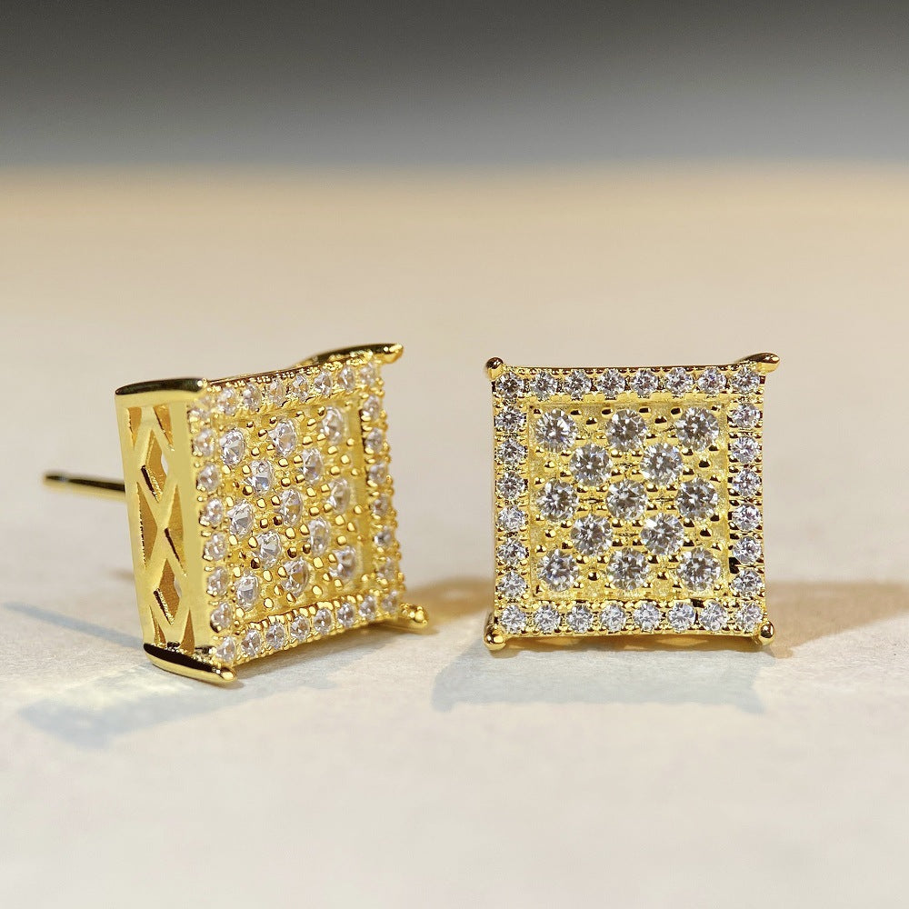 S925 sterling silver moissanite stud earrings square diamond earrings