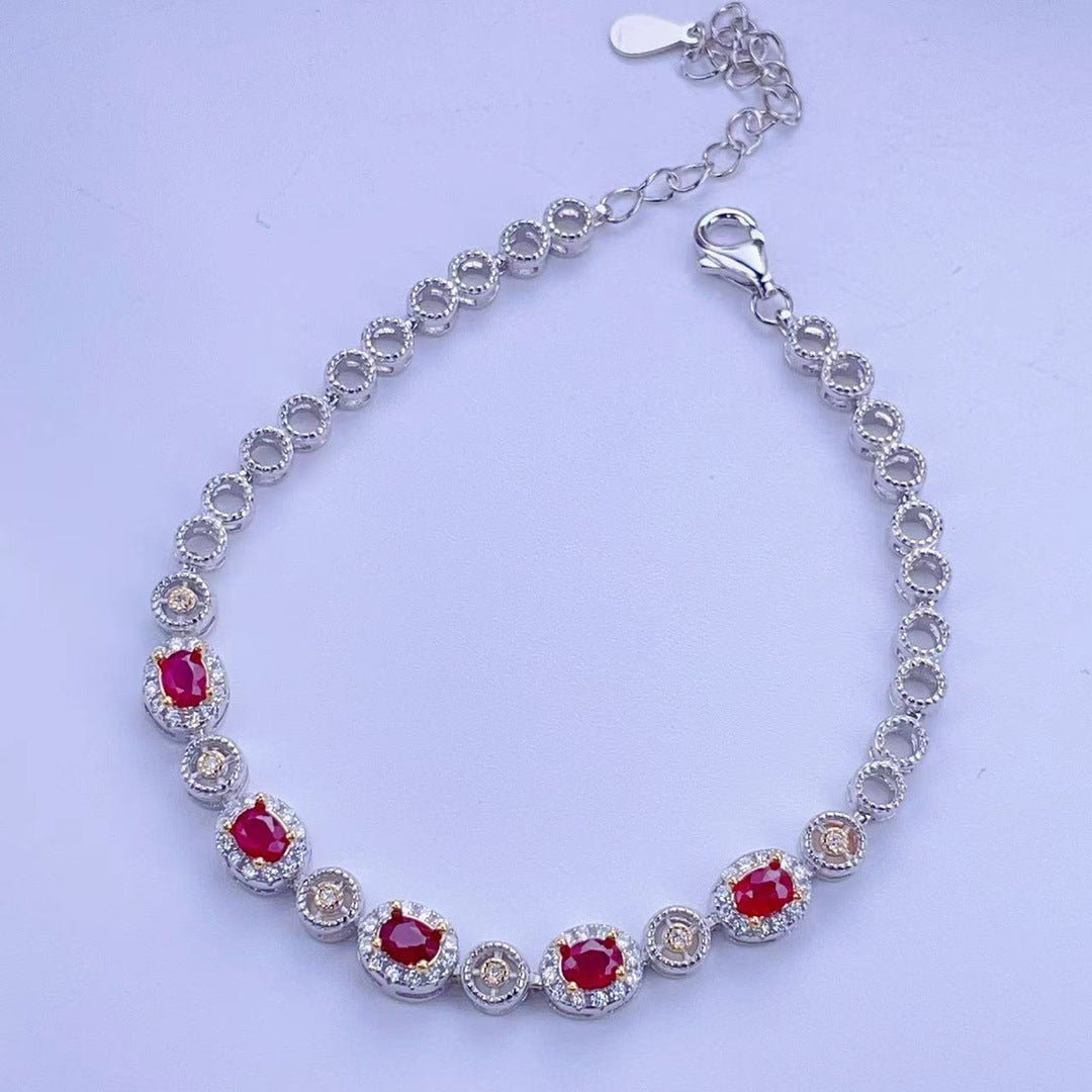 Natural ruby bracelet S925 silver inlaid main stone 3*4 sales