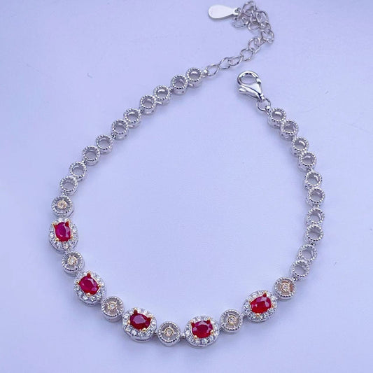 Natural ruby bracelet S925 silver inlaid main stone 3*4 sales