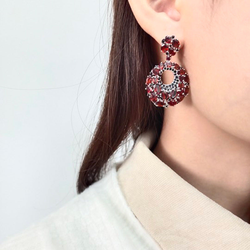 Natural Garnet Earrings and Earrings s925 Silver Inlaid Natural Colorful Treasure Earrings