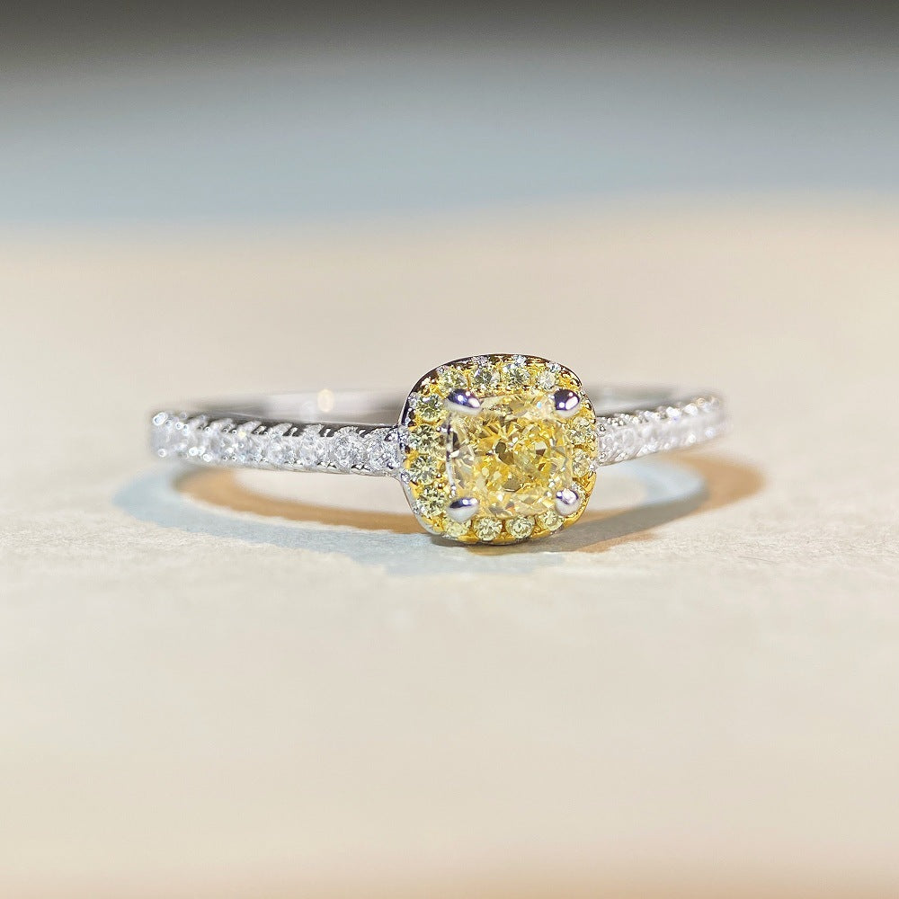 Bague en diamant jaune sucre à quatre griffes, en argent S925, en Zircon de haute qualité, à la mode