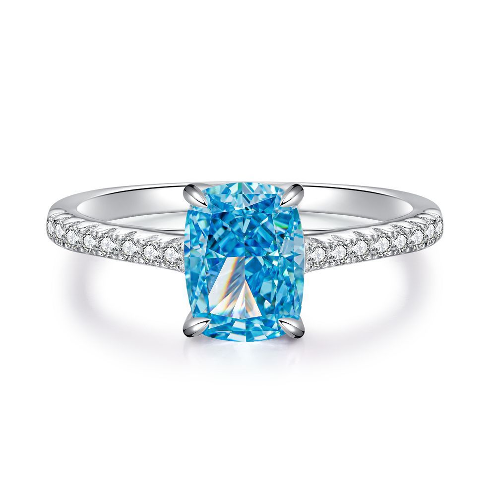 Bague coupe fleur de glace en argent S925, trésor bleu, Zircon, diamant à haute teneur en carbone, bague fleur de glace