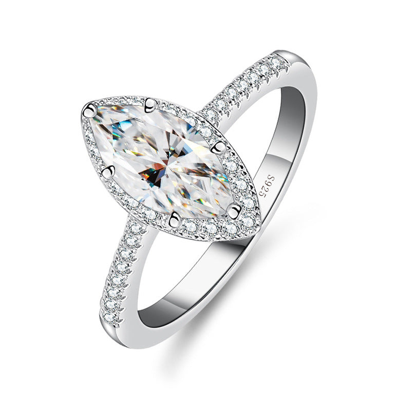 Bague en Moissanite rose S925, 1ct, Design Marquise 