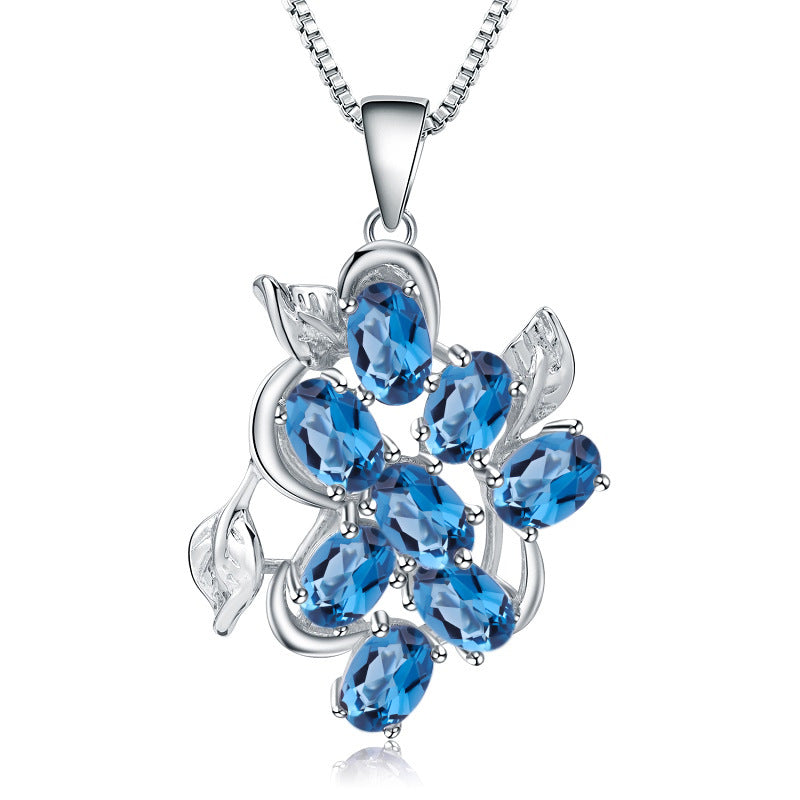 Topaz pendant with natural colored gemstones inlaid with s925 silver necklace pendant