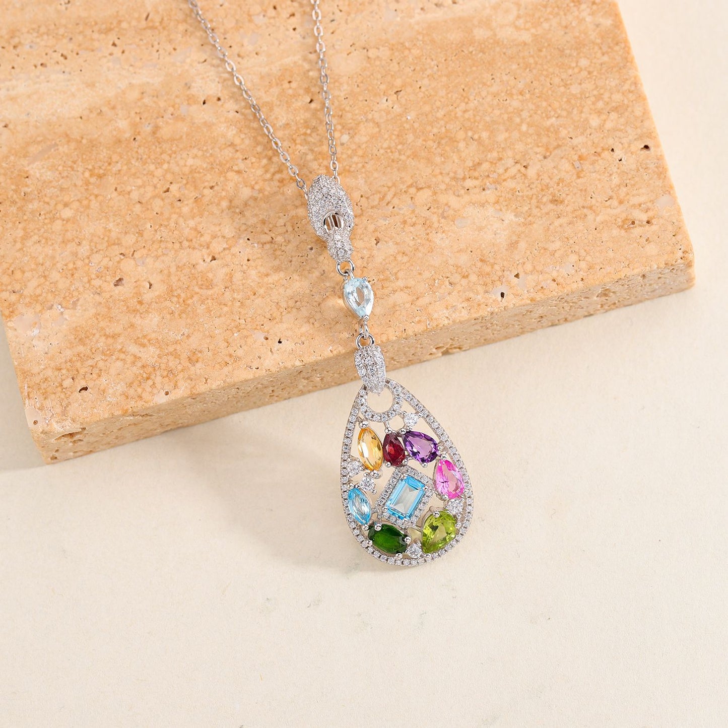 High fashion natural colored gems Topaz pendant 925 sterling silver for girlfriend&#039;s birthday gift necklace.