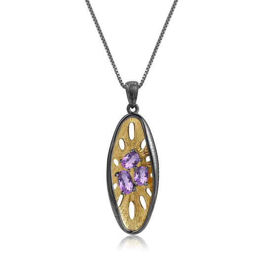 Designer gemstone pendant retro high sense 925 silver natural amethyst necklace pendant