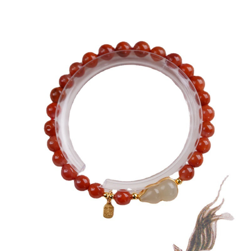 Pulsera de un solo bucle de ágata roja natural del sur con jade dorado Pulsera de la marca Xiaofu