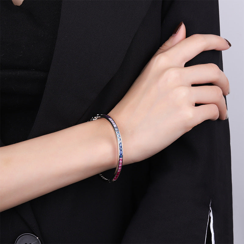 S925 all-over silver imitation colored gemstone retro gradient bracelet temperament light luxury jewelry bracelet