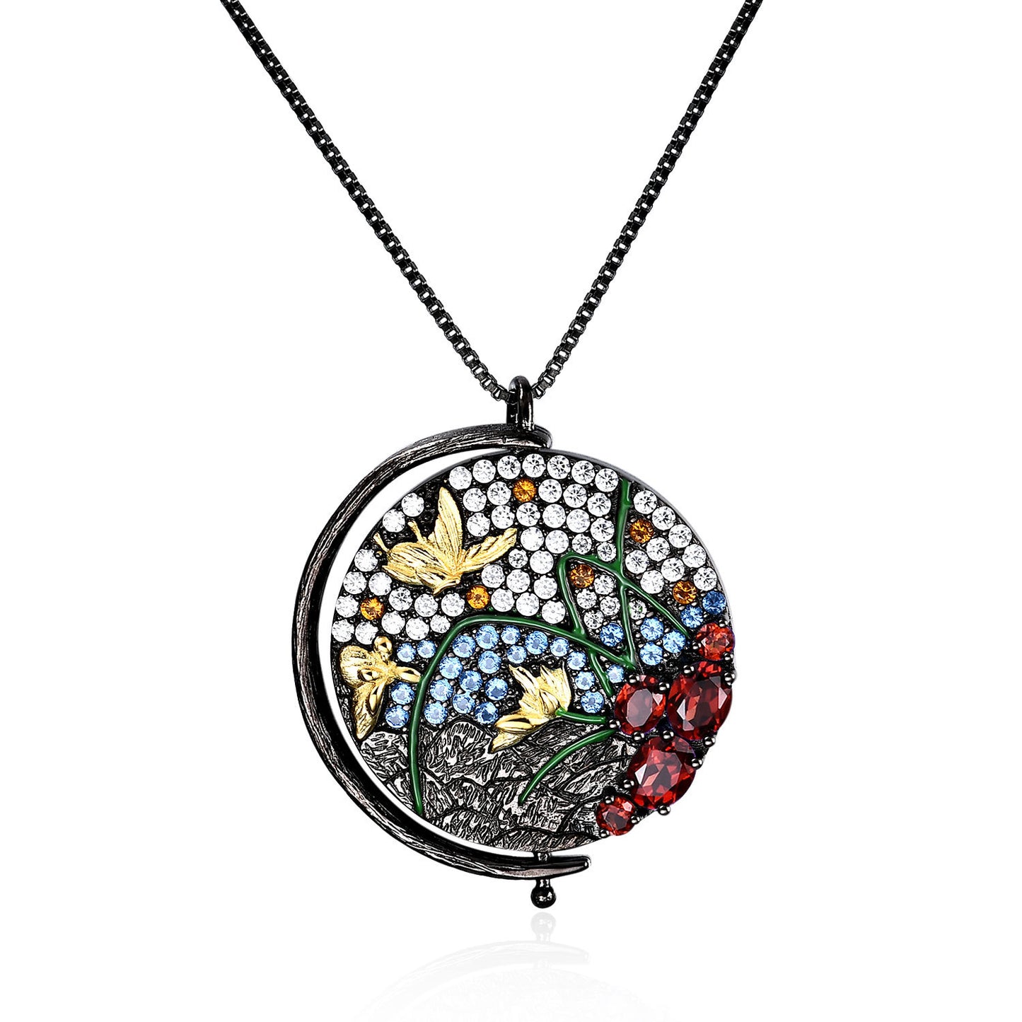 Pendentif de collier de pierres précieuses colorées incrustées d'argent 925 à Motif de vent naturel