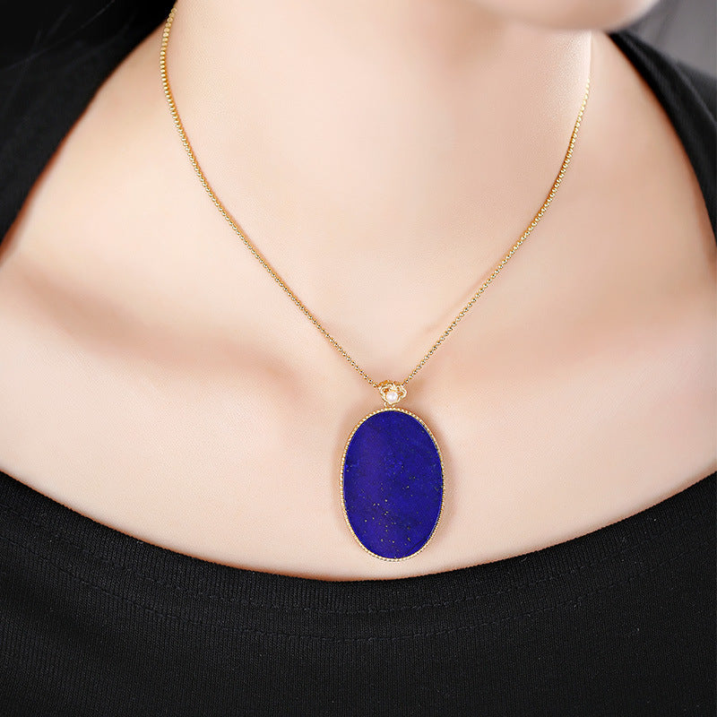 S925 silver-plated lapis lazuli pendant oval pendant