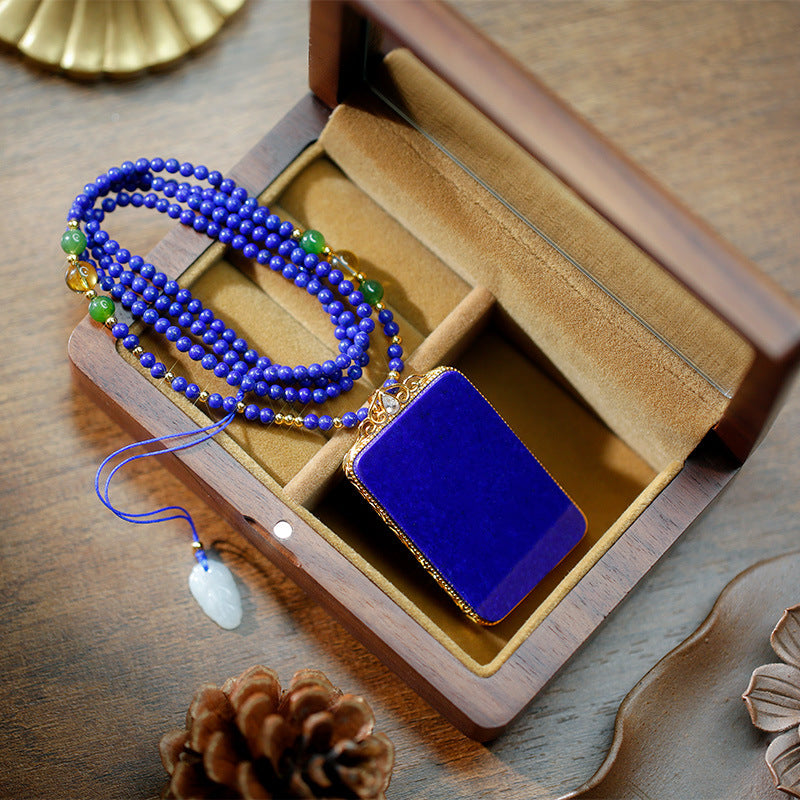 S925 Silver Plated Gold Inlaid with Natural Lapis lazuli Wushi Brand Bead Chain