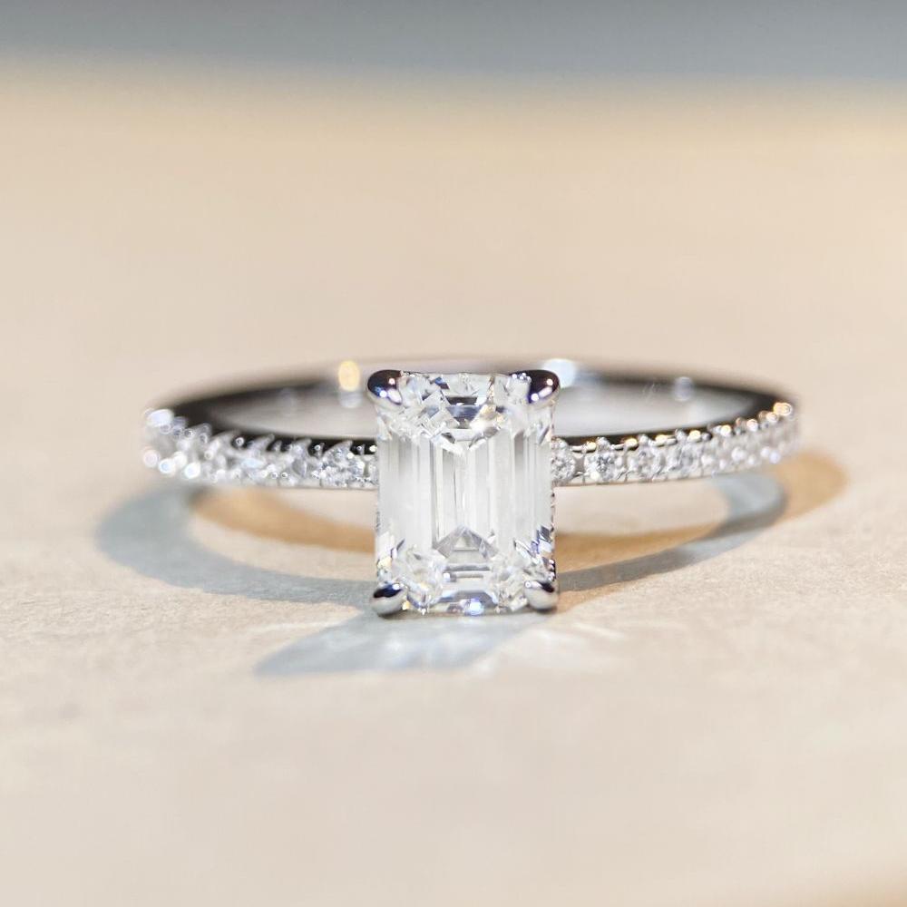 Bague Moissanite couleur D 1 Carat, bague en argent S925, coupe émeraude, pagode Moissanite