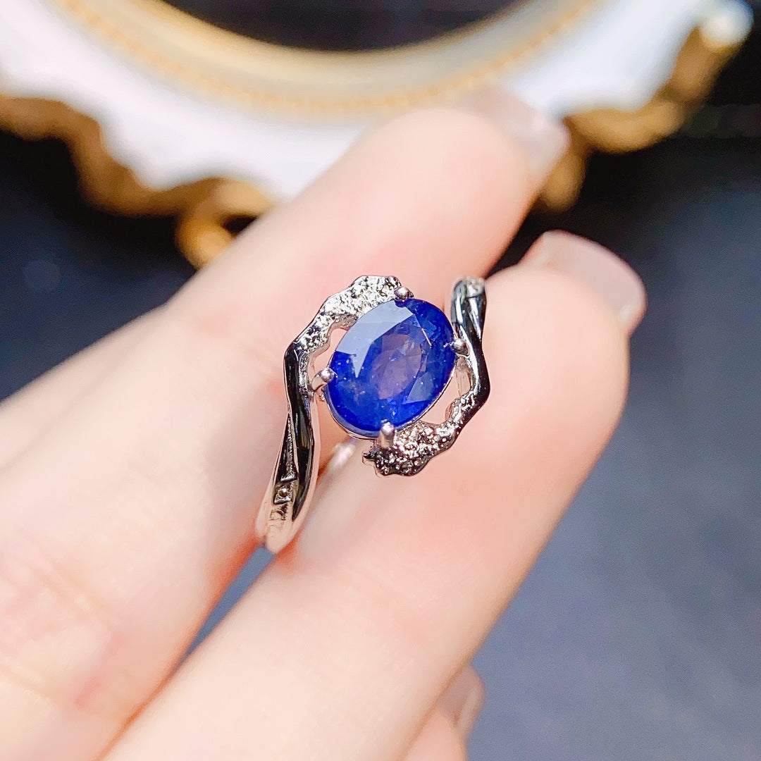 [DF]Natural Blue Sapphire Ring - S925 Silver Setting