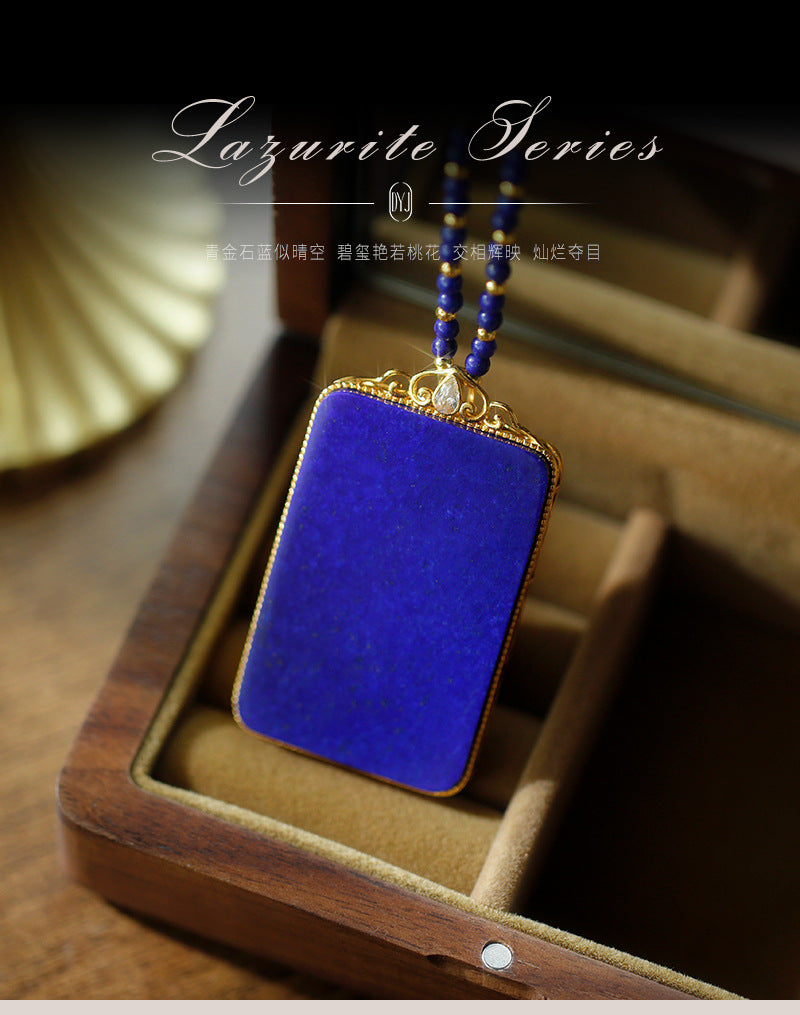 S925 Silver Plated Gold Inlaid with Natural Lapis lazuli Wushi Brand Bead Chain