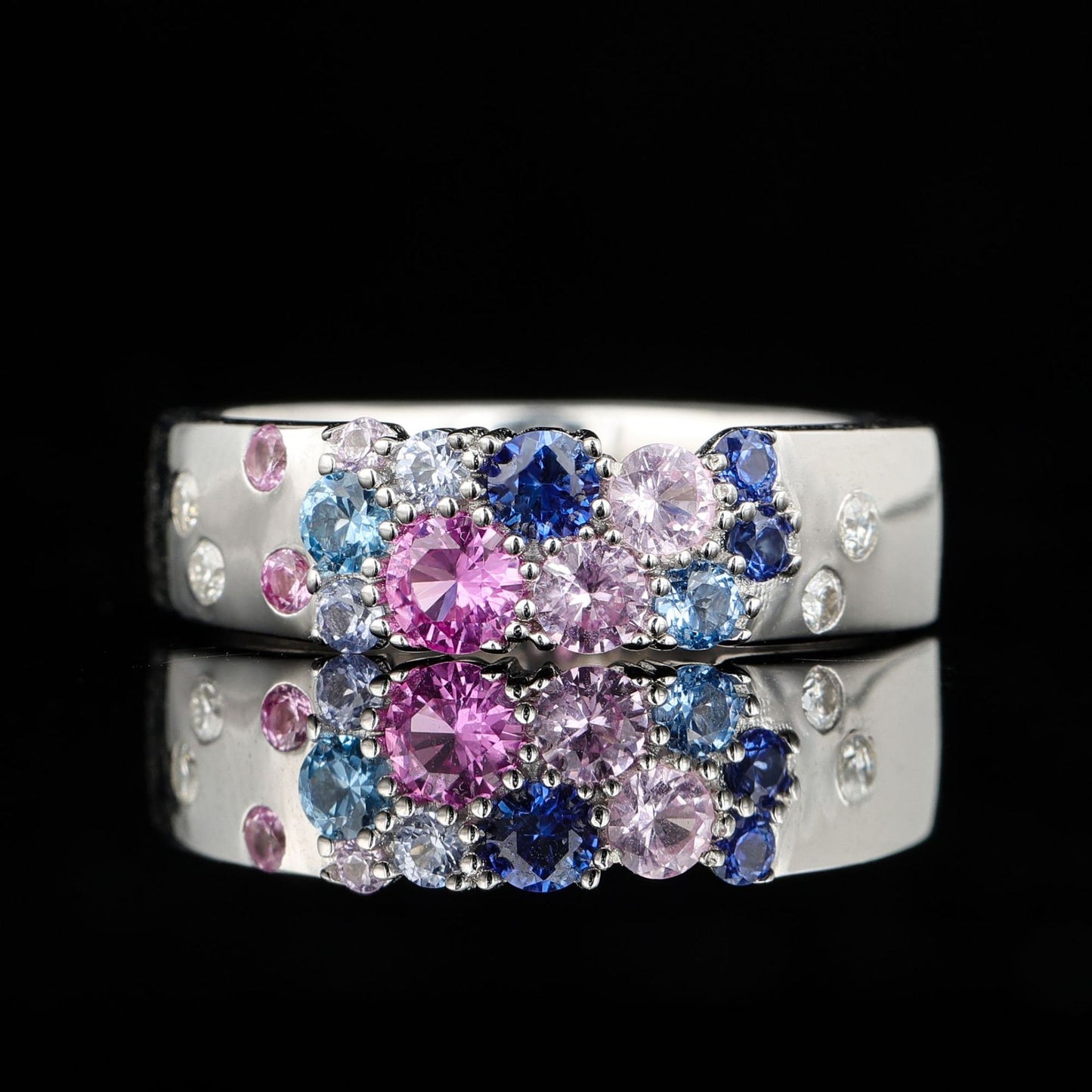 S925 sterling silver fashionable women's ring with colorful gemstone ring design, niche