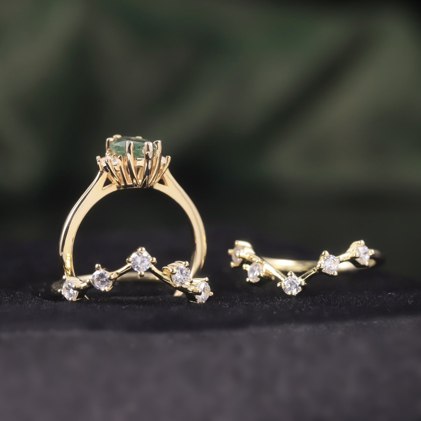 Anillo de ágata acuática natural con baño de oro de 18k y piedra preciosa en plata de ley 925