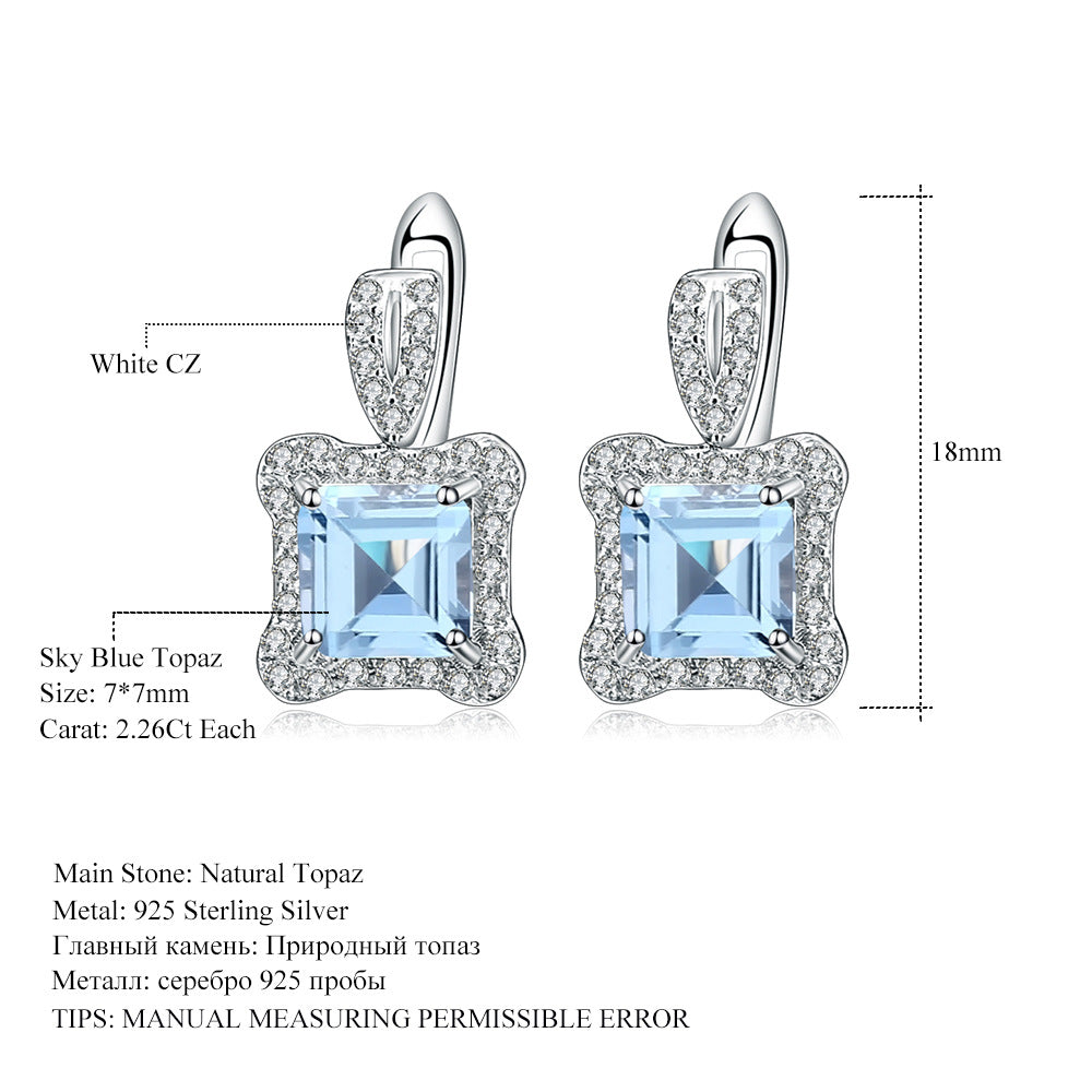 Natural Colorful Treasure Topaz Earrings and Earrings with Advanced Sense s925 Silver Inlaid Natural Gemstone Earrings and Earrings