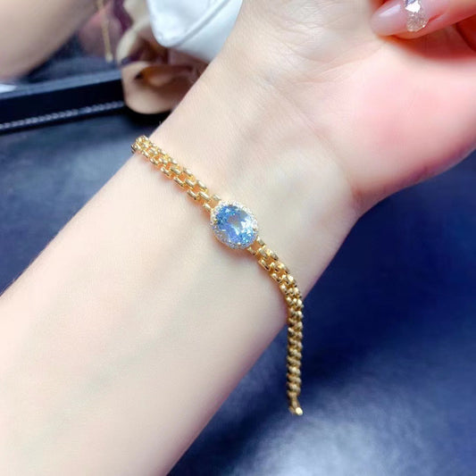 Natural blue Topaz bracelet temperament retro European and American design sense