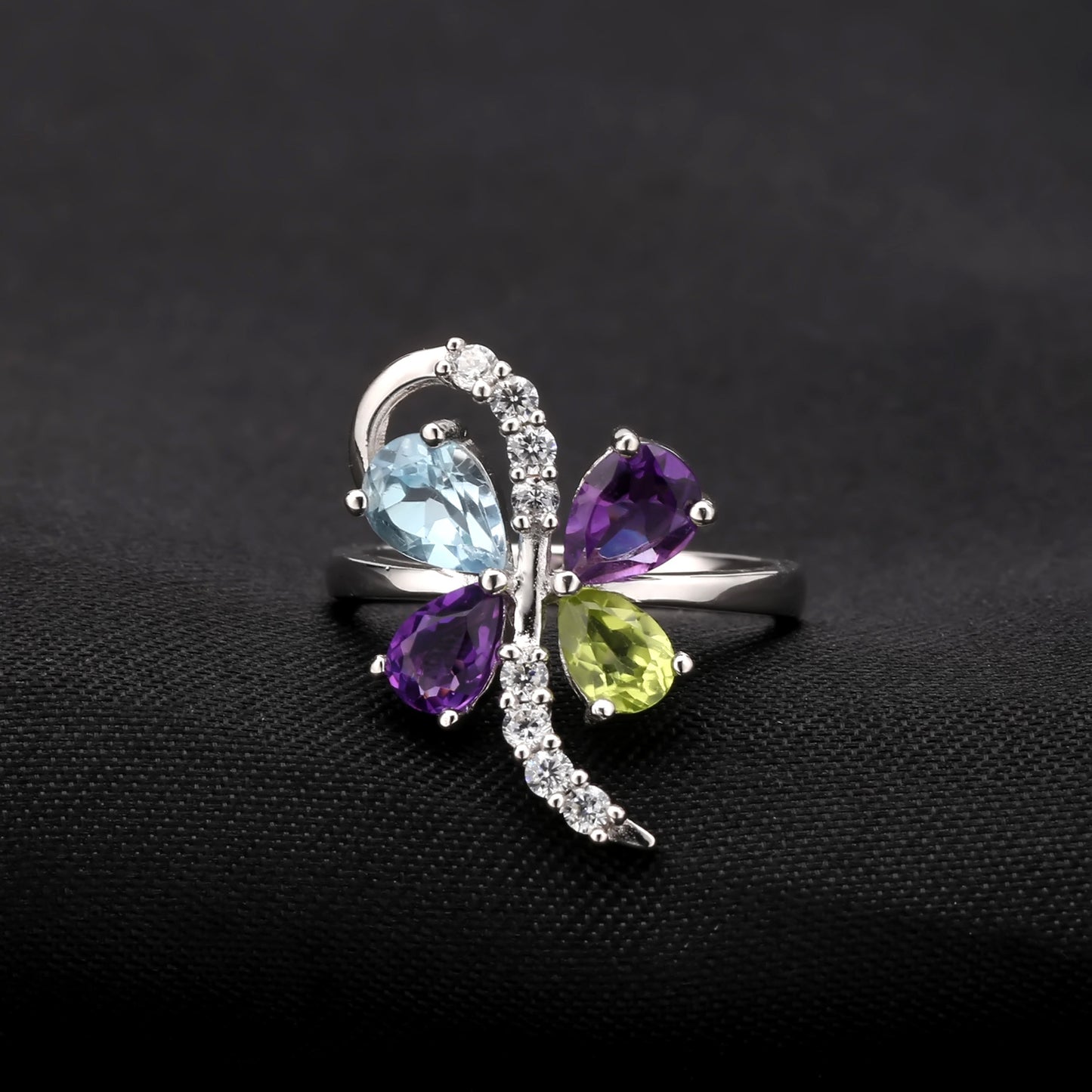 Bague en pierres précieuses naturelles de luxe légère et haut de gamme avec un design personnalisé Bague au trésor de couleur naturelle incrustée en argent sterling s925