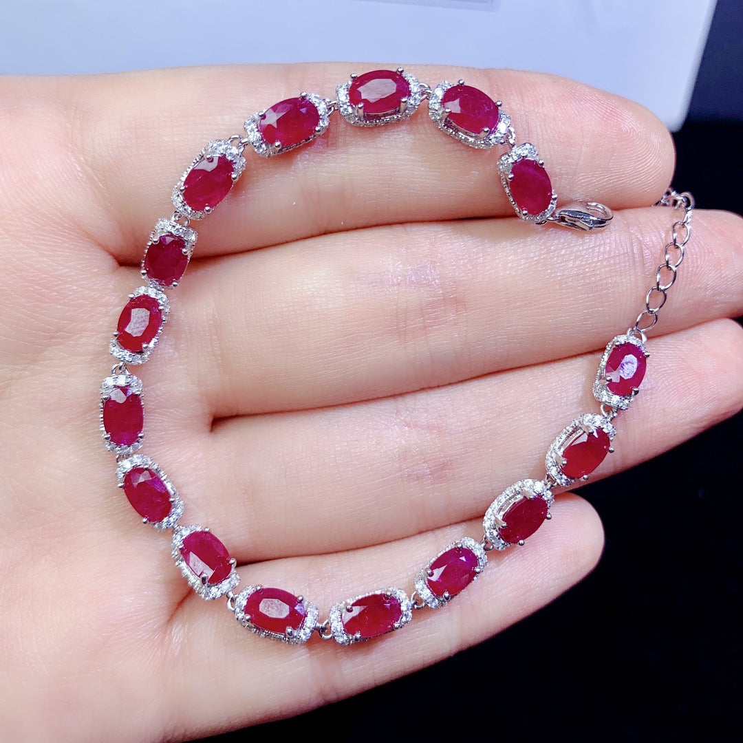 Natural ruby bracelet S925 silver inlaid main stone 4*6 selling