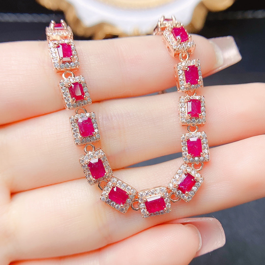 Natural ruby bracelet S925 silver inlaid main stone 3*4 sales