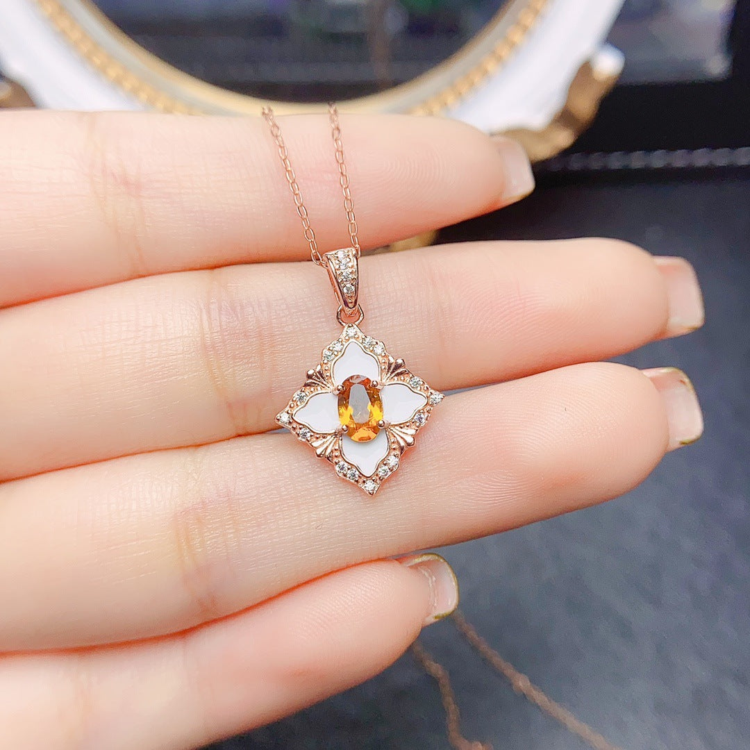 Explosive natural citrine pendant S925 silver set center stone 4*6 hot sale in Europe and the United States