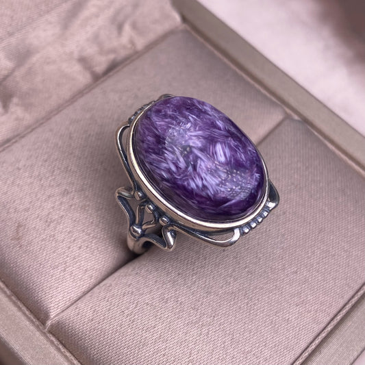 Purple Dragon Amethyst Ring s925 Silver Inlaid Vintage Simple Versatile Ornament