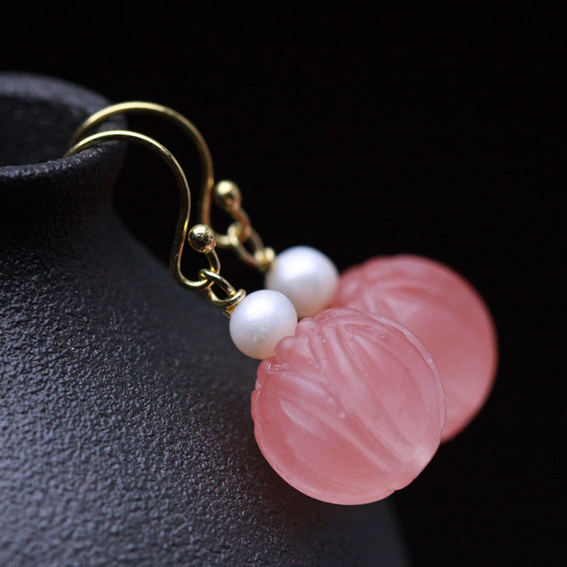 Natural South Red Agate Lotus Pearl Freshwater Pearl S925 Silver Earrings