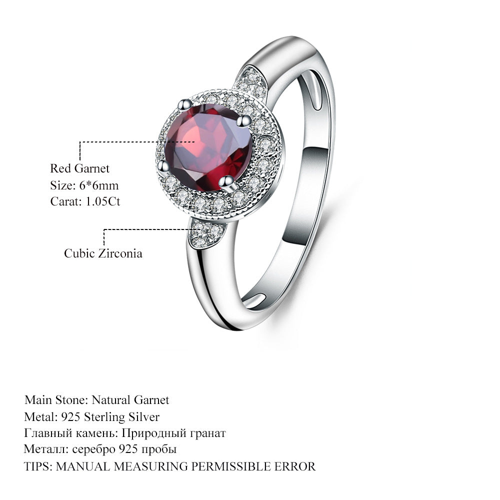 Natural Garnet Ring Women's S925 Sterling Silver Inlaid Natural Colored Stone Ring