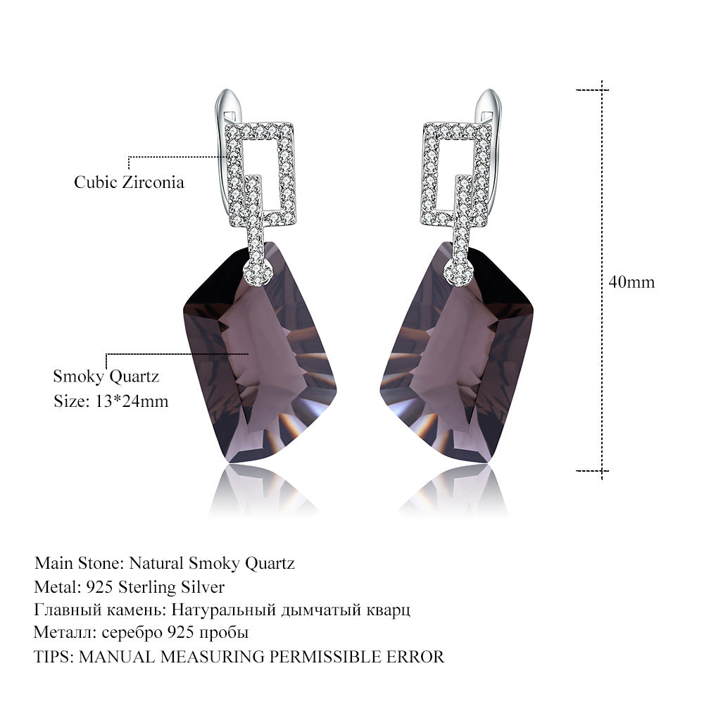 Advanced natural tea crystal earrings with fashionable design sense s925 silver irregular large carat natural gemstone earrings