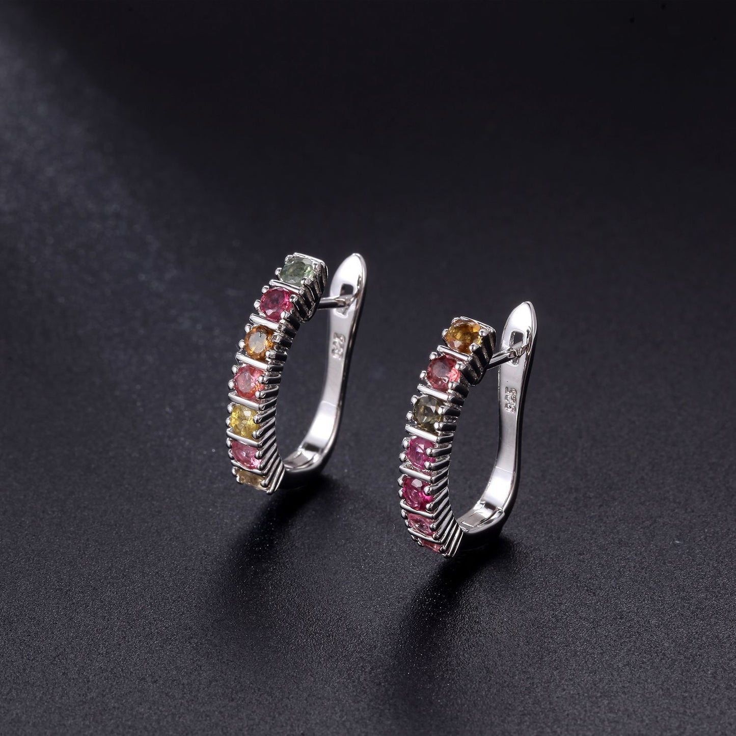 Natural stone earrings, European and American retro personalized inlay with tourmaline s925 silver earrings and earrings