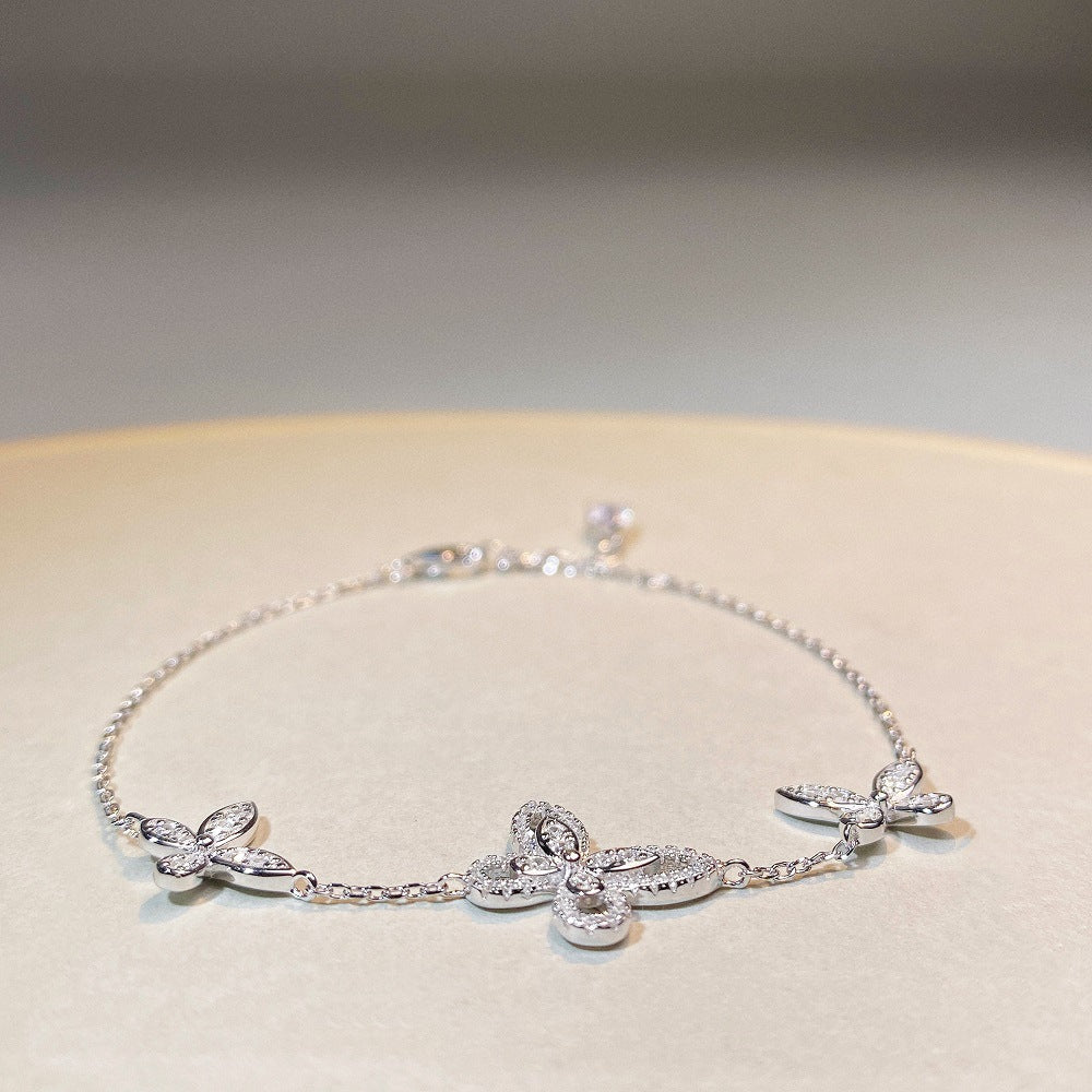 S925 sterling silver Phantom Butterfly Bracelet female simple Joker chain zircon full diamond