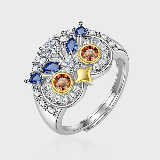 S925 sterling silver niche design owl ring, Tanzanite Ring