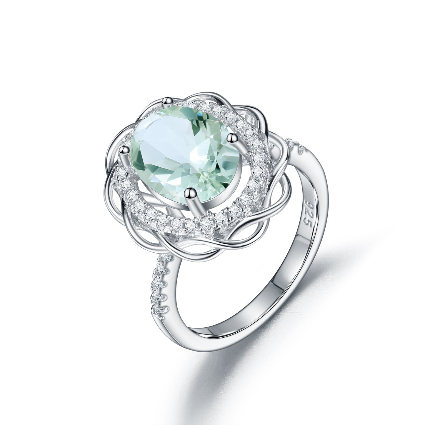 Anillo de amatista verde natural de plata esterlina S925 con sentido del diseño, temperamento de moda, anillo de tesoro de color natural con engaste de grupo de lujo