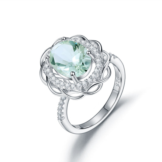 Bague en argent sterling S925 avec améthyste verte naturelle, design tendance, bague au trésor de couleur naturelle avec réglage de groupe de luxe