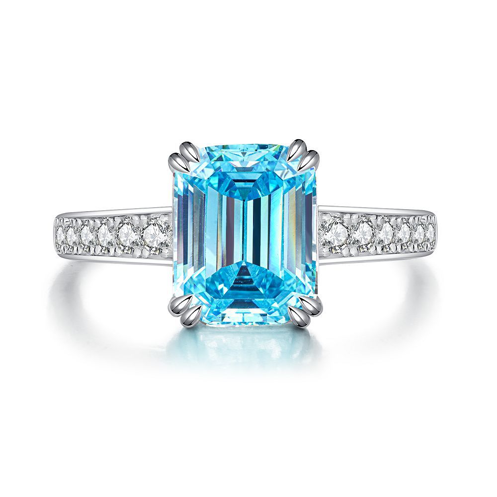 Bague coupe fleur de glace en argent S925, trésor bleu, Zircon, diamant à haute teneur en carbone, bague fleur de glace