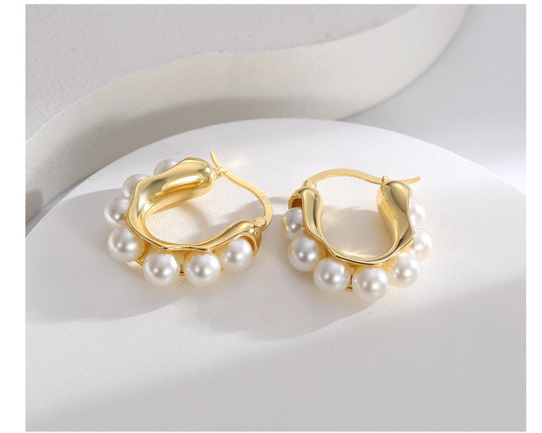 【DF】Earrings High-end Earrings 925 Silver Needle Pearl Earrings Fashion Earrings Jewelry Women