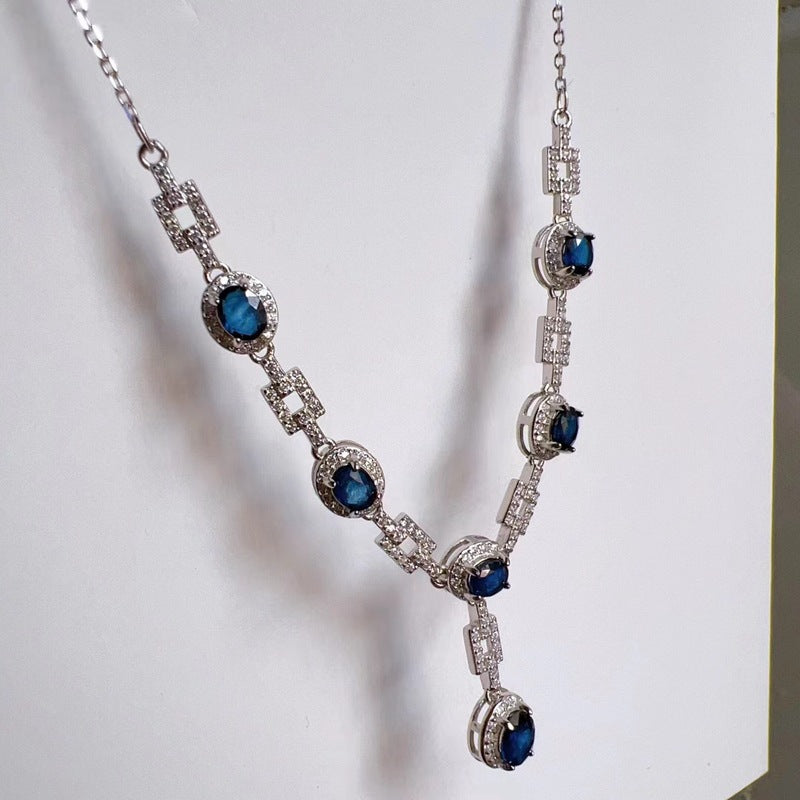 natural sapphire necklace inlaid with S925 silver pendant female silver jewelry