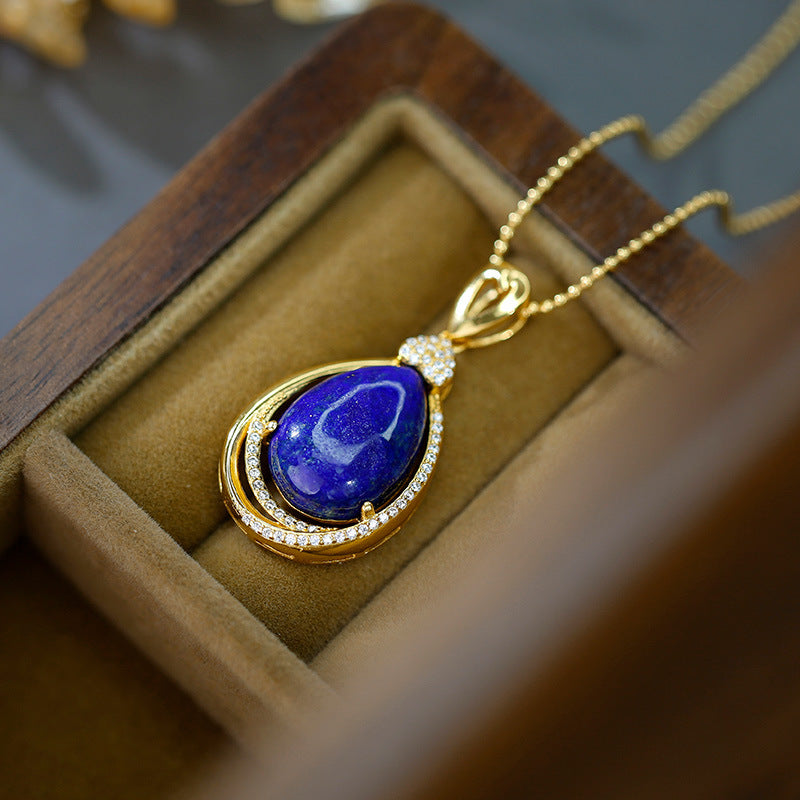 Pendentif goutte d'eau en argent plaqué or S925, lapis lazuli