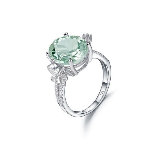 Bague en argent S925 avec améthyste verte naturelle au design personnalisé et bague au trésor de couleur naturelle incrustée de pierres précieuses de luxe légères à la mode